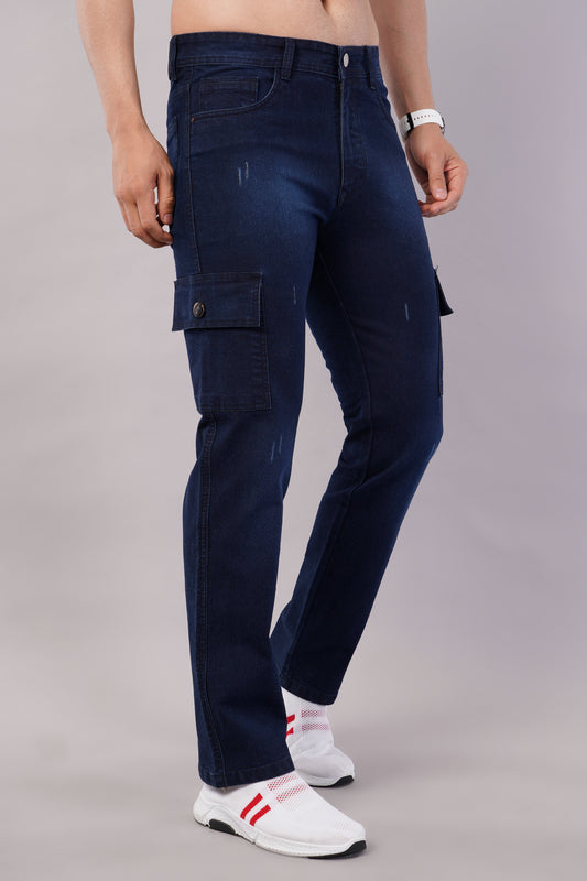 Men's Denim Cargo Jeans ( 6017_Dark_Blue )