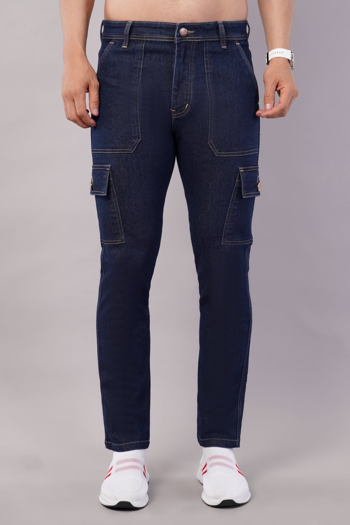 Men's Denim Cargo Jeans ( 6013_Dark_Blue )