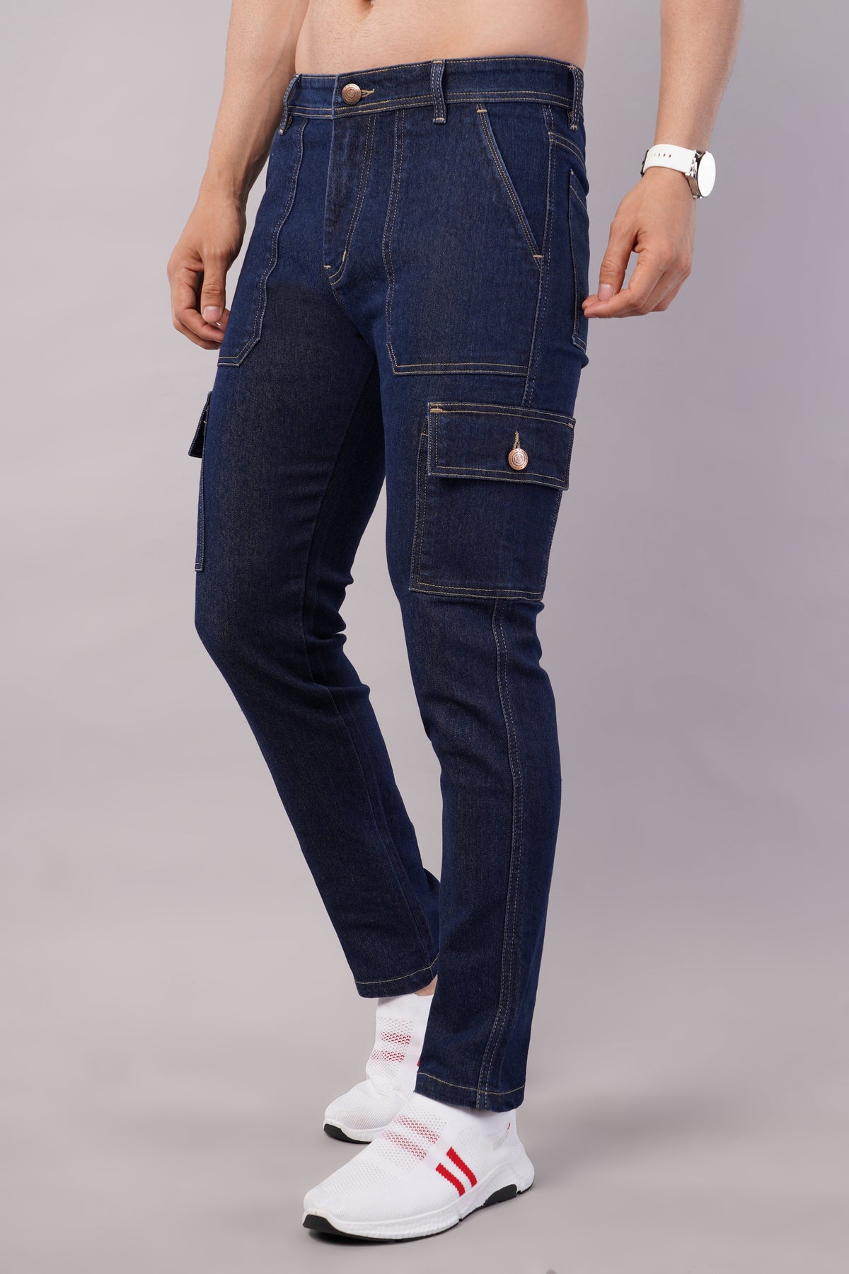 Men's Denim Cargo Jeans ( 6013_Dark_Blue )