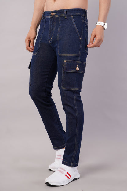 Men's Denim Cargo Jeans ( 6013_Dark_Blue )