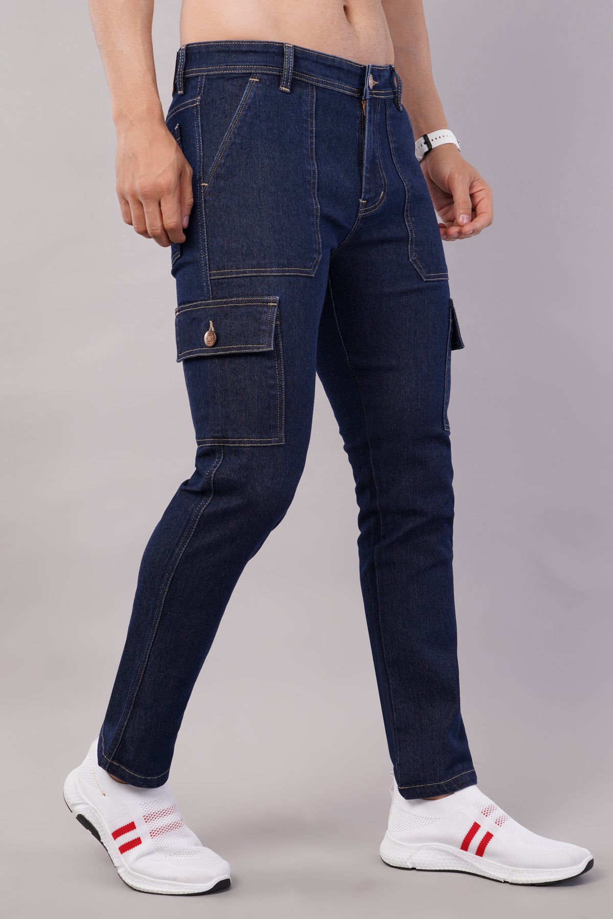 Men's Denim Cargo Jeans ( 6013_Dark_Blue )