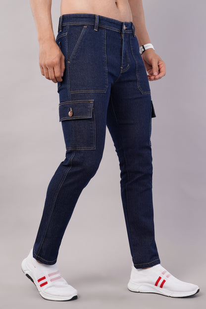 Men's Denim Cargo Jeans ( 6013_Dark_Blue )
