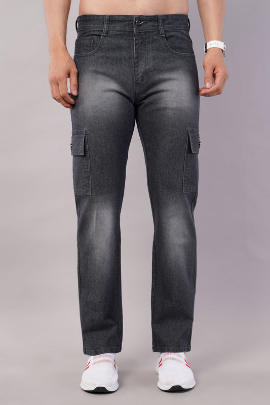 Men's Denim Cargo Jeans ( 6018_Grey )