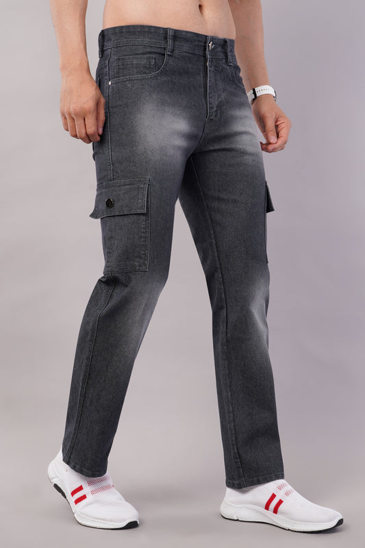 Men's Denim Cargo Jeans ( 6018_Grey )