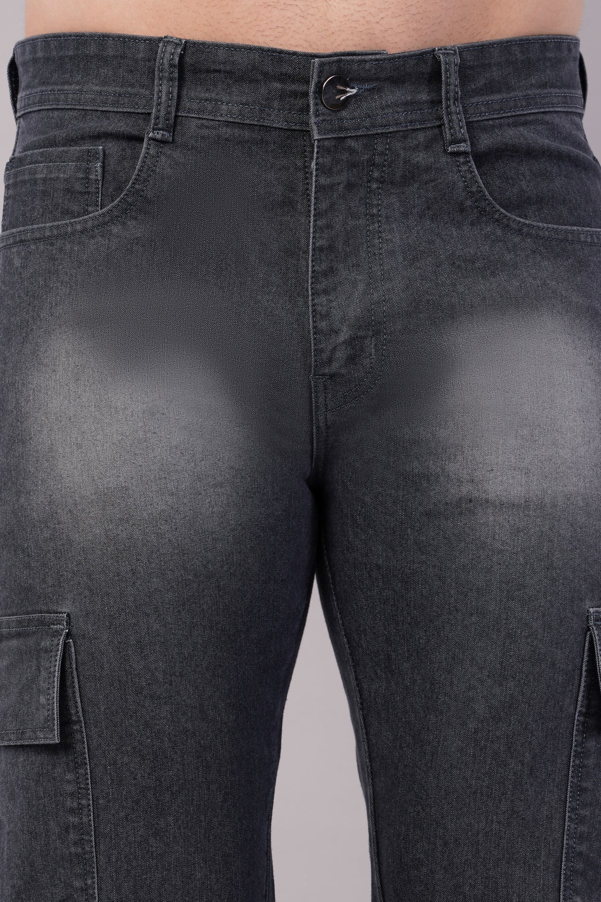 Men's Denim Cargo Jeans ( 6018_Grey )