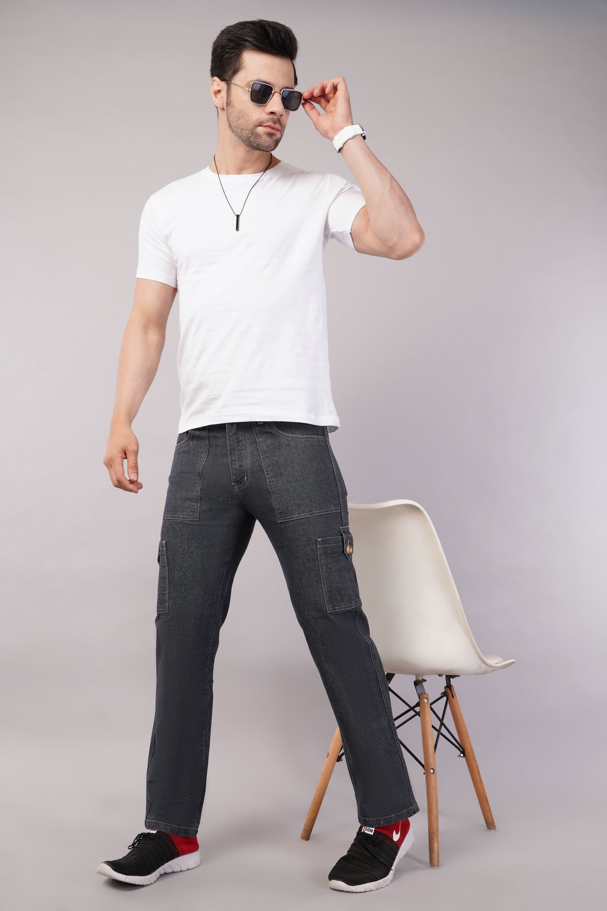 Men's Denim Cargo Jeans ( 6010_Dark_Grey )