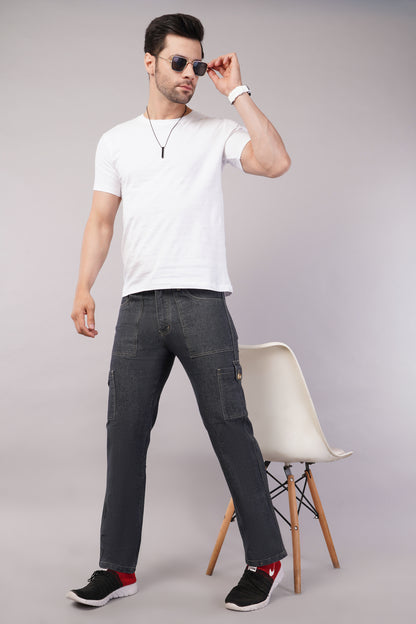 Men's Denim Cargo Jeans ( 6010_Dark_Grey )