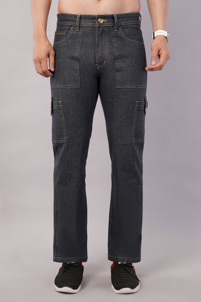 Men's Denim Cargo Jeans ( 6010_Dark_Grey )