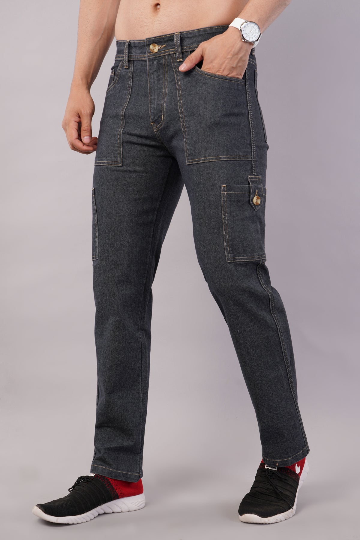 Men's Denim Cargo Jeans ( 6010_Dark_Grey )