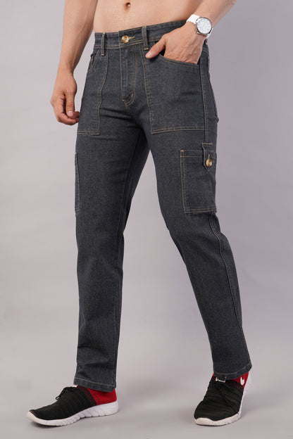 Men's Denim Cargo Jeans ( 6010_Dark_Grey )