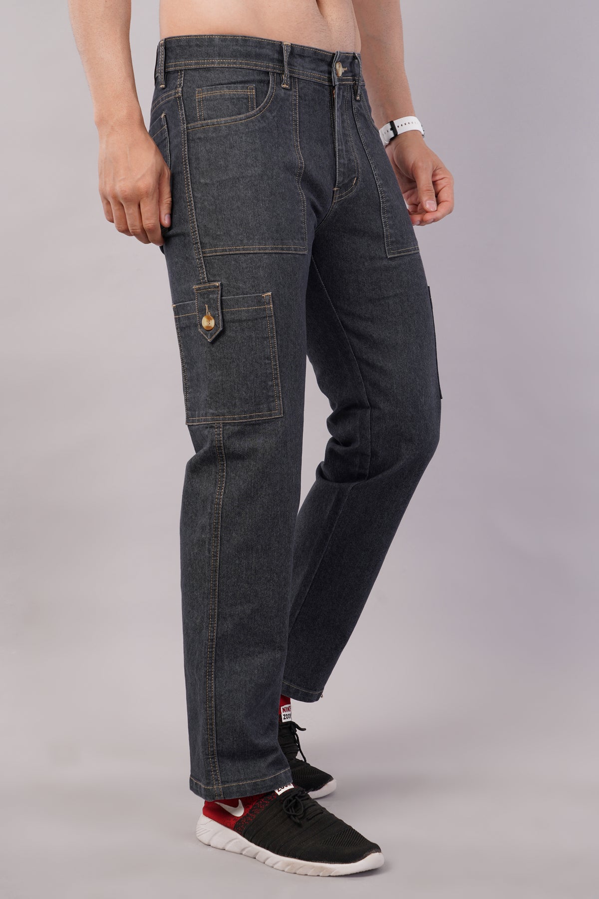Men's Denim Cargo Jeans ( 6010_Dark_Grey )