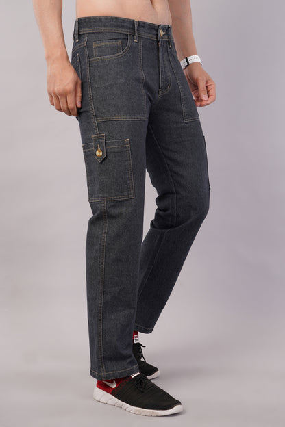 Men's Denim Cargo Jeans ( 6010_Dark_Grey )