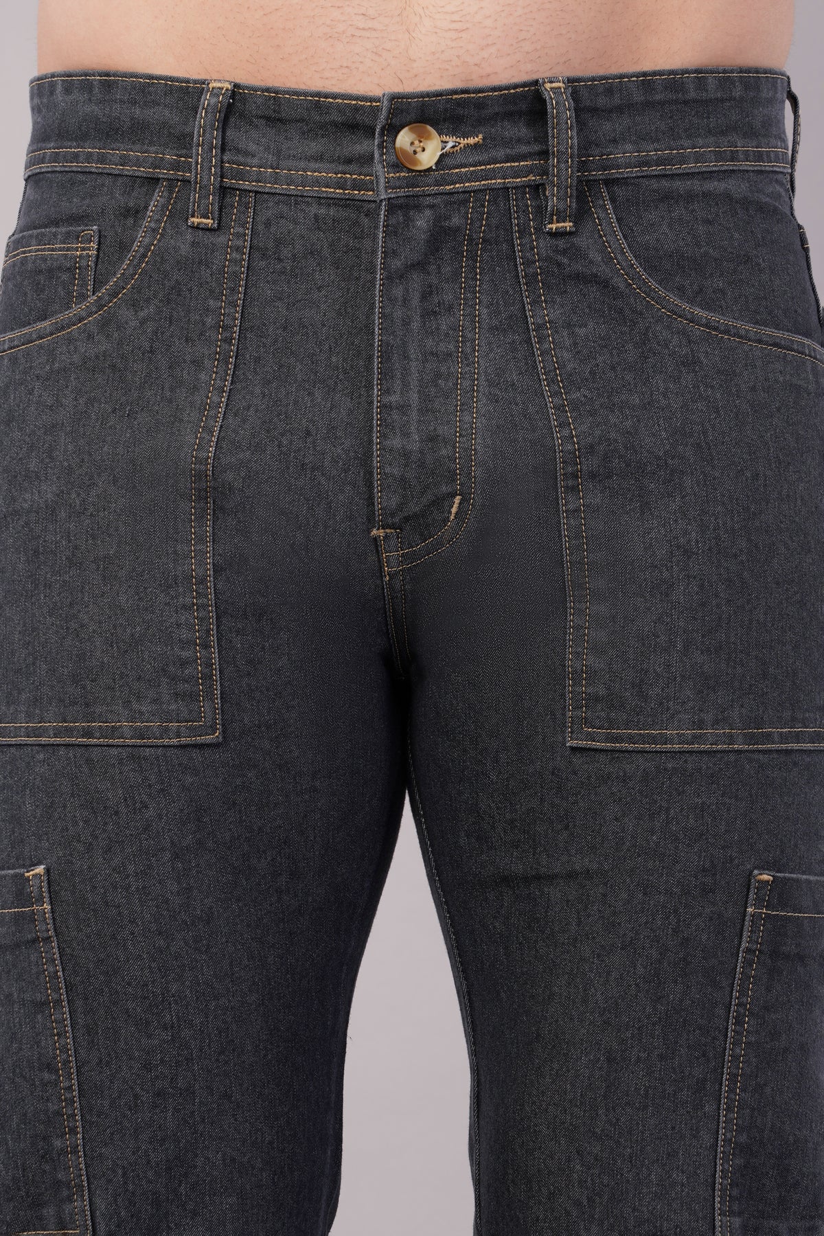 Men's Denim Cargo Jeans ( 6010_Dark_Grey )