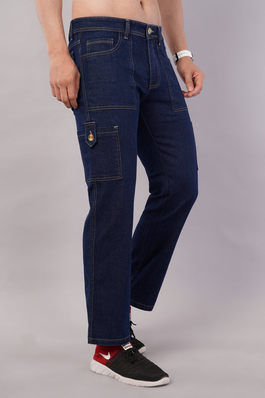 Men's Denim Cargo Jeans ( 6007_Hard_blu )