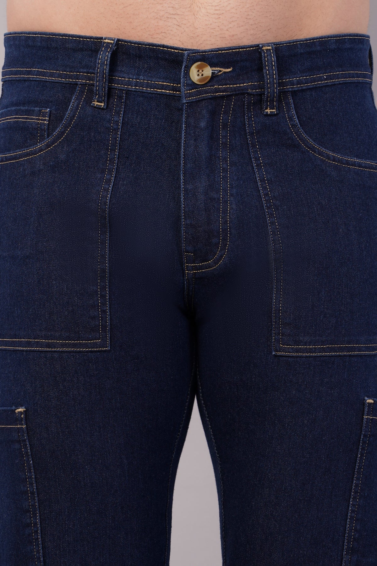 Men's Denim Cargo Jeans ( 6007_Hard_blu )
