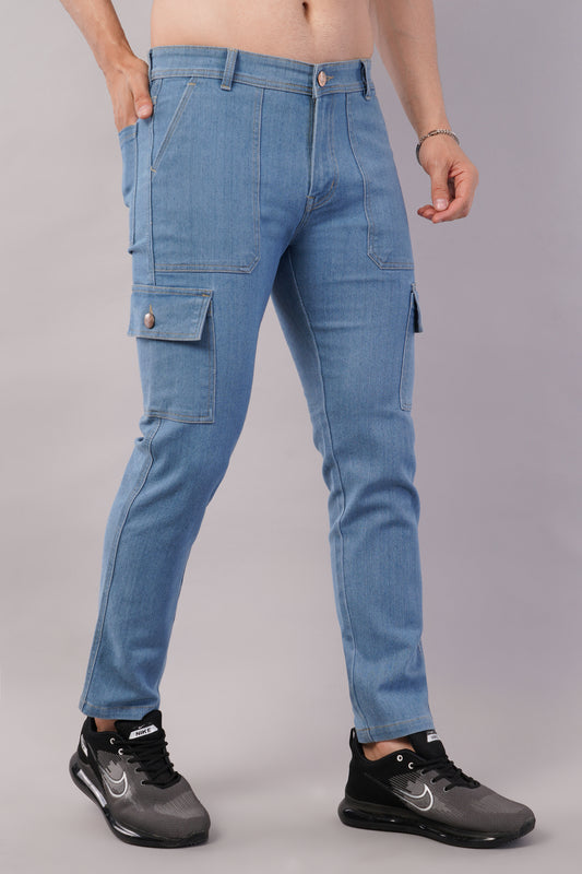 Men's Denim Cargo Jeans ( 6015_Ice_Blue )