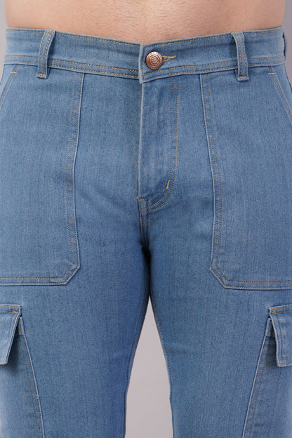 Men's Denim Cargo Jeans ( 6015_Ice_Blue )