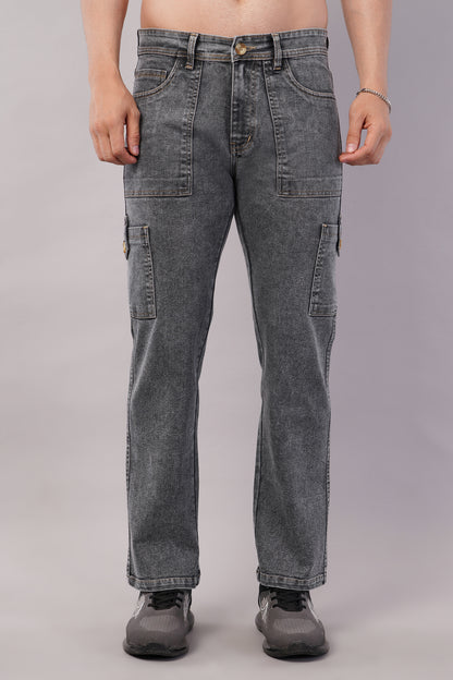 Men's Denim Cargo Jeans ( 6009_Grey )