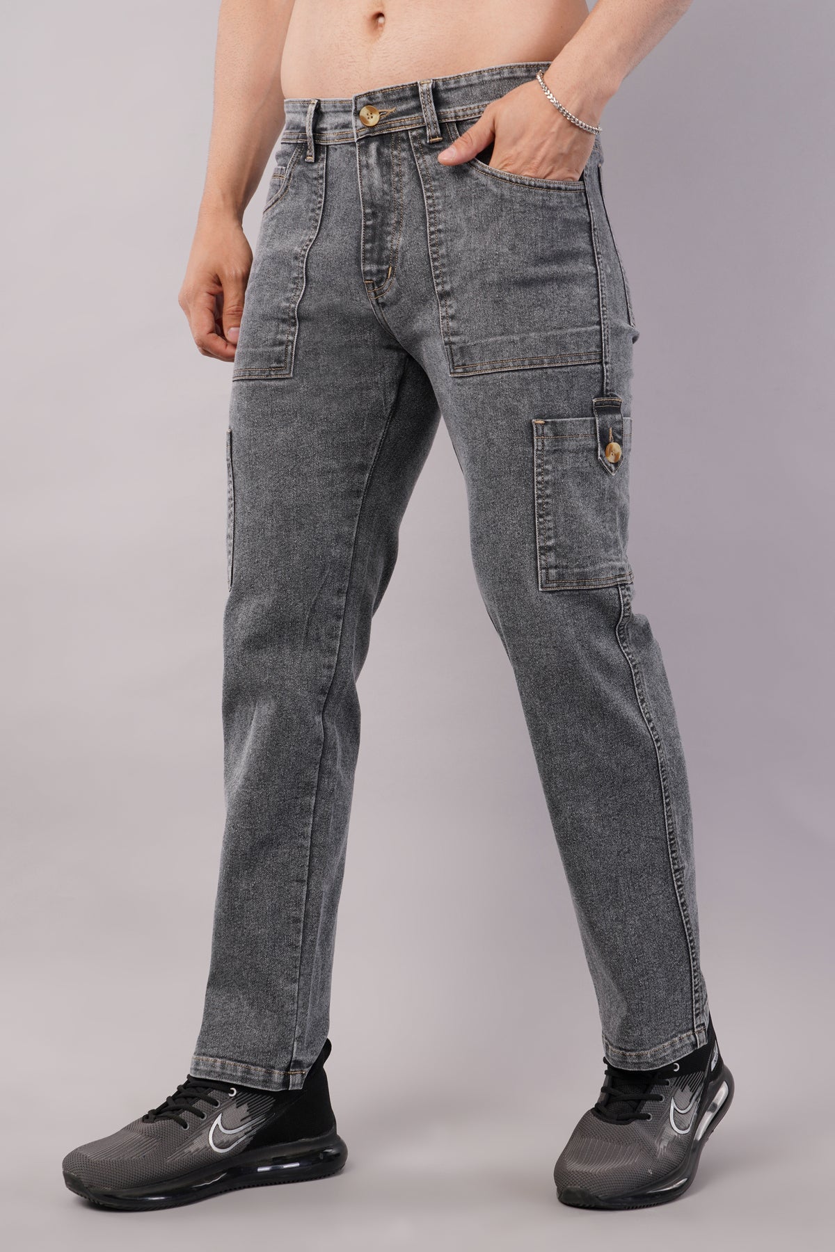 Men's Denim Cargo Jeans ( 6009_Grey )