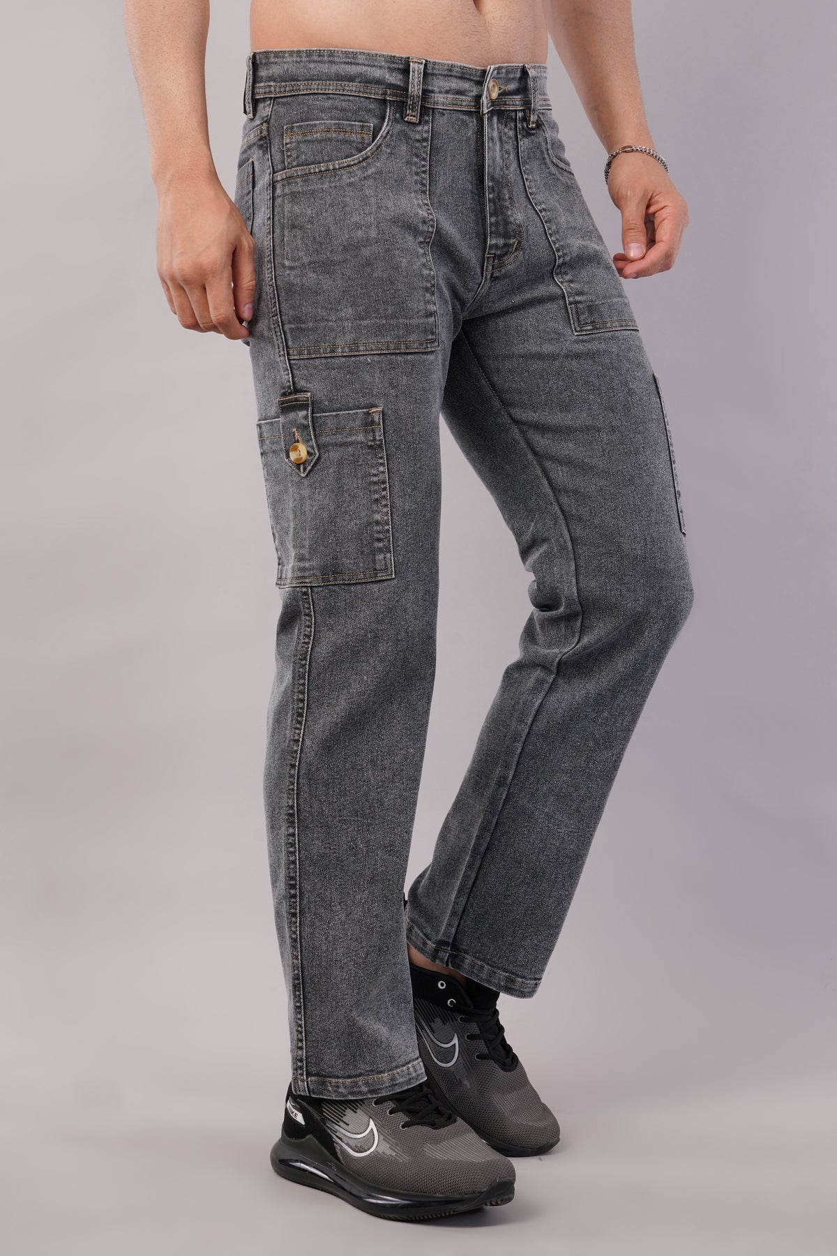 Men's Denim Cargo Jeans ( 6009_Grey )