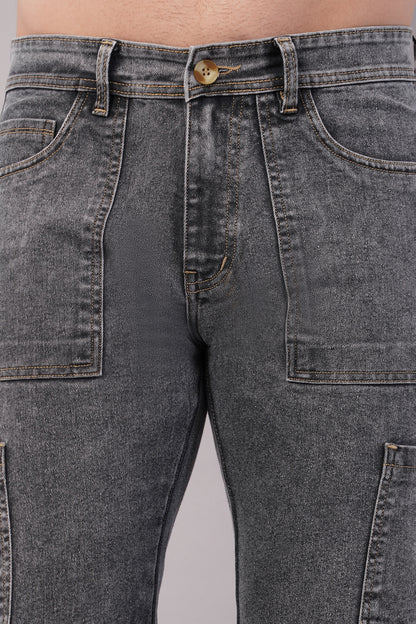 Men's Denim Cargo Jeans ( 6009_Grey )