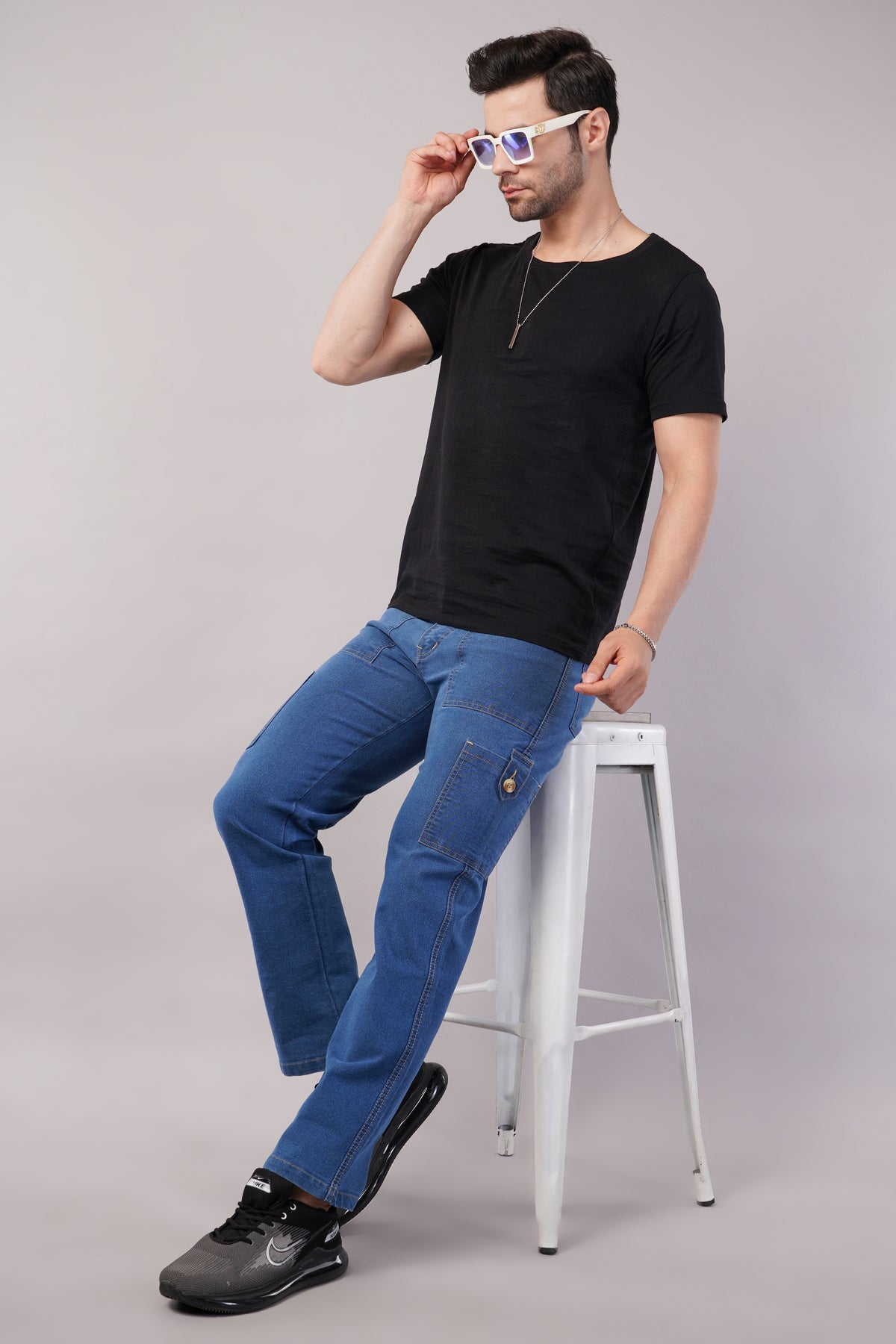 Men's Denim Cargo Jeans ( 6008_Bata_Blu )