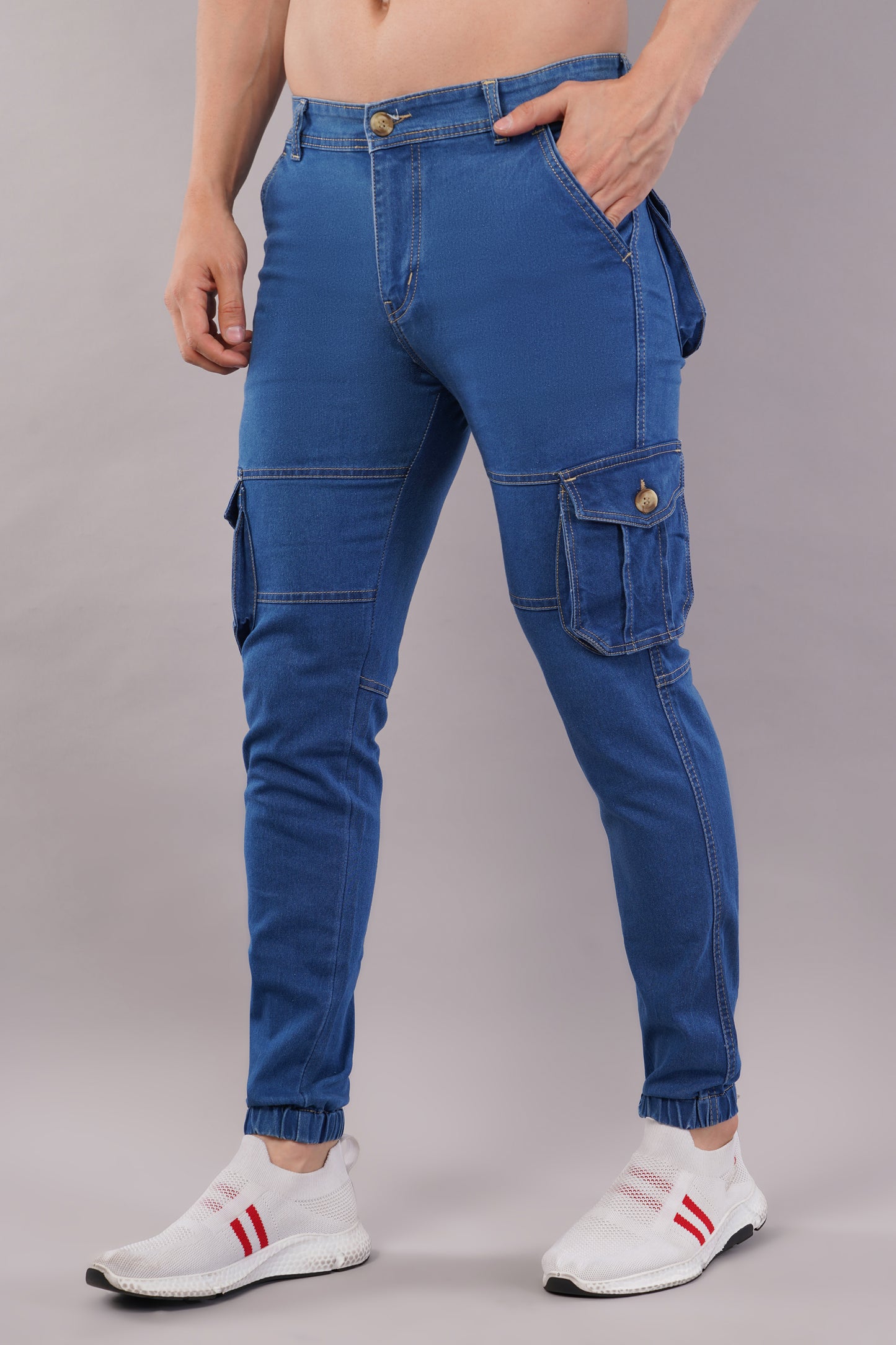 Men's Denim Cargo Jeans ( 5003_Blue )