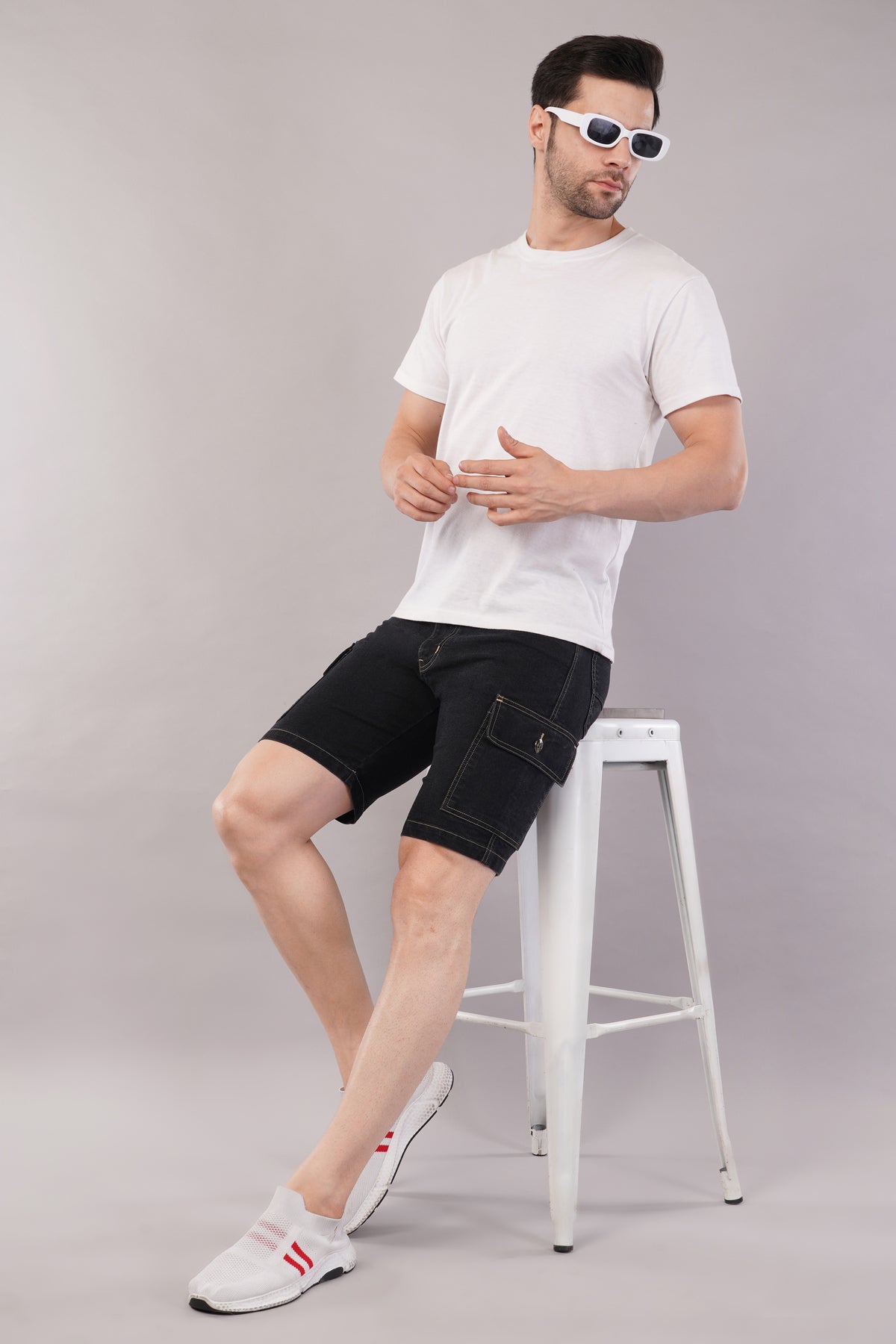 Men Denim Cargo Shorts (CS2019_Black)