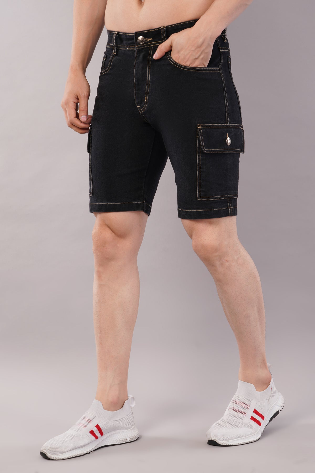 Men Denim Cargo Shorts (CS2019_Black)