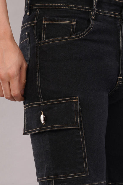 Men Denim Cargo Shorts (CS2019_Black)