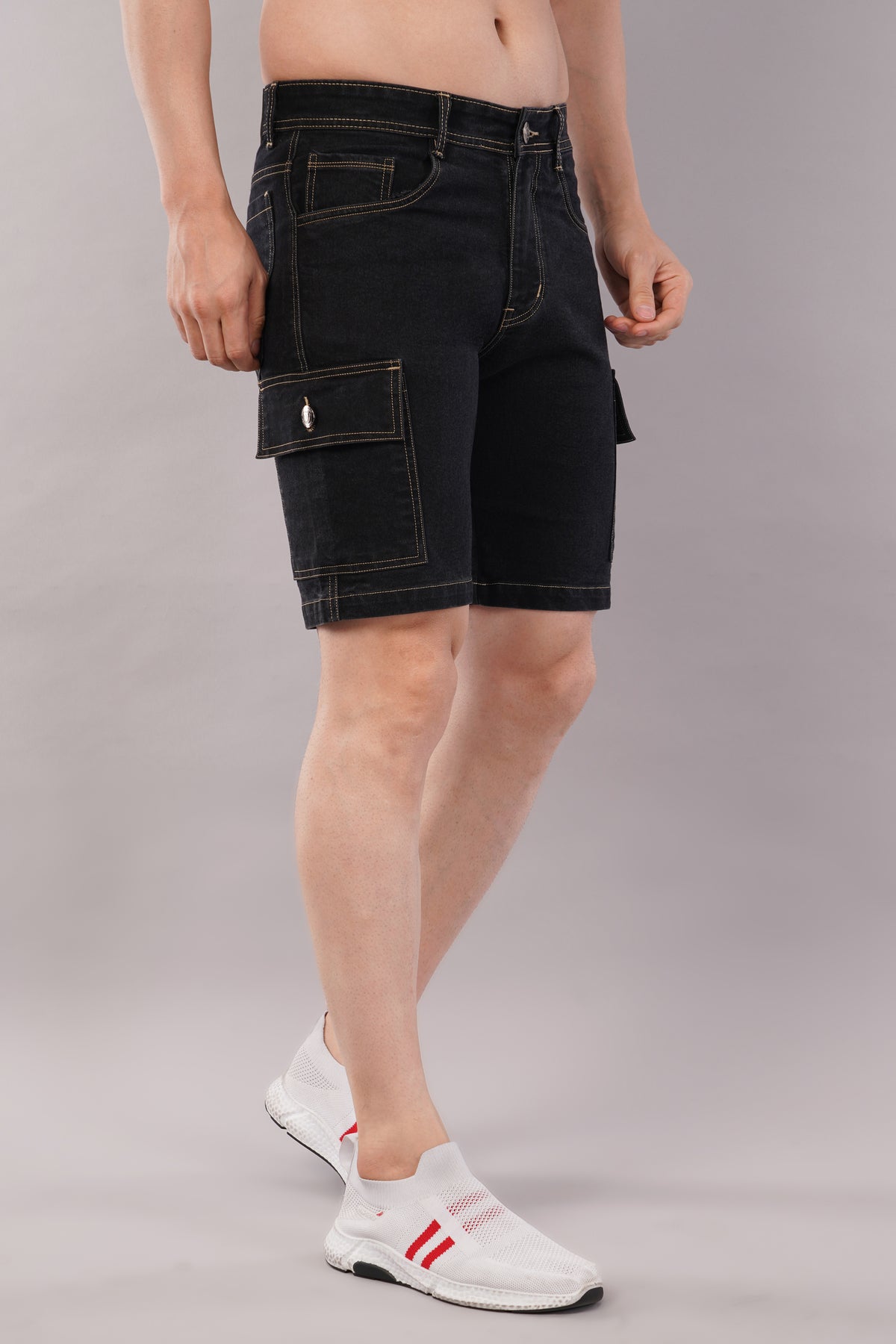 Men Denim Cargo Shorts (CS2019_Black)