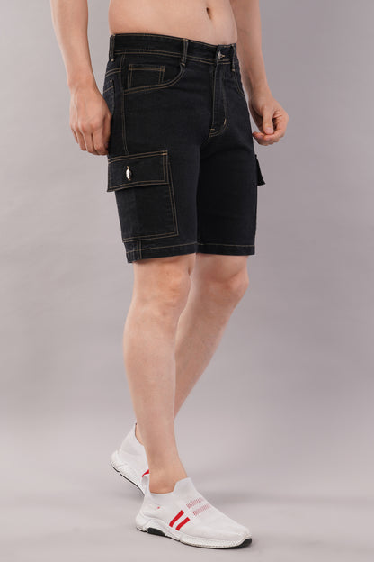 Men Denim Cargo Shorts (CS2019_Black)