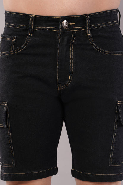 Men Denim Cargo Shorts (CS2019_Black)