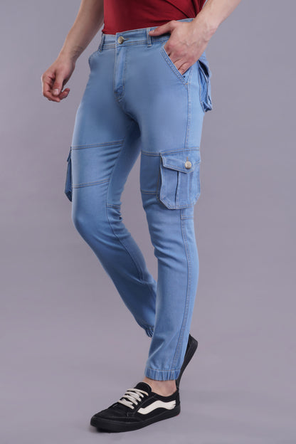 Men's Denim Cargo Jeans ( 5004_Ice-Blu )