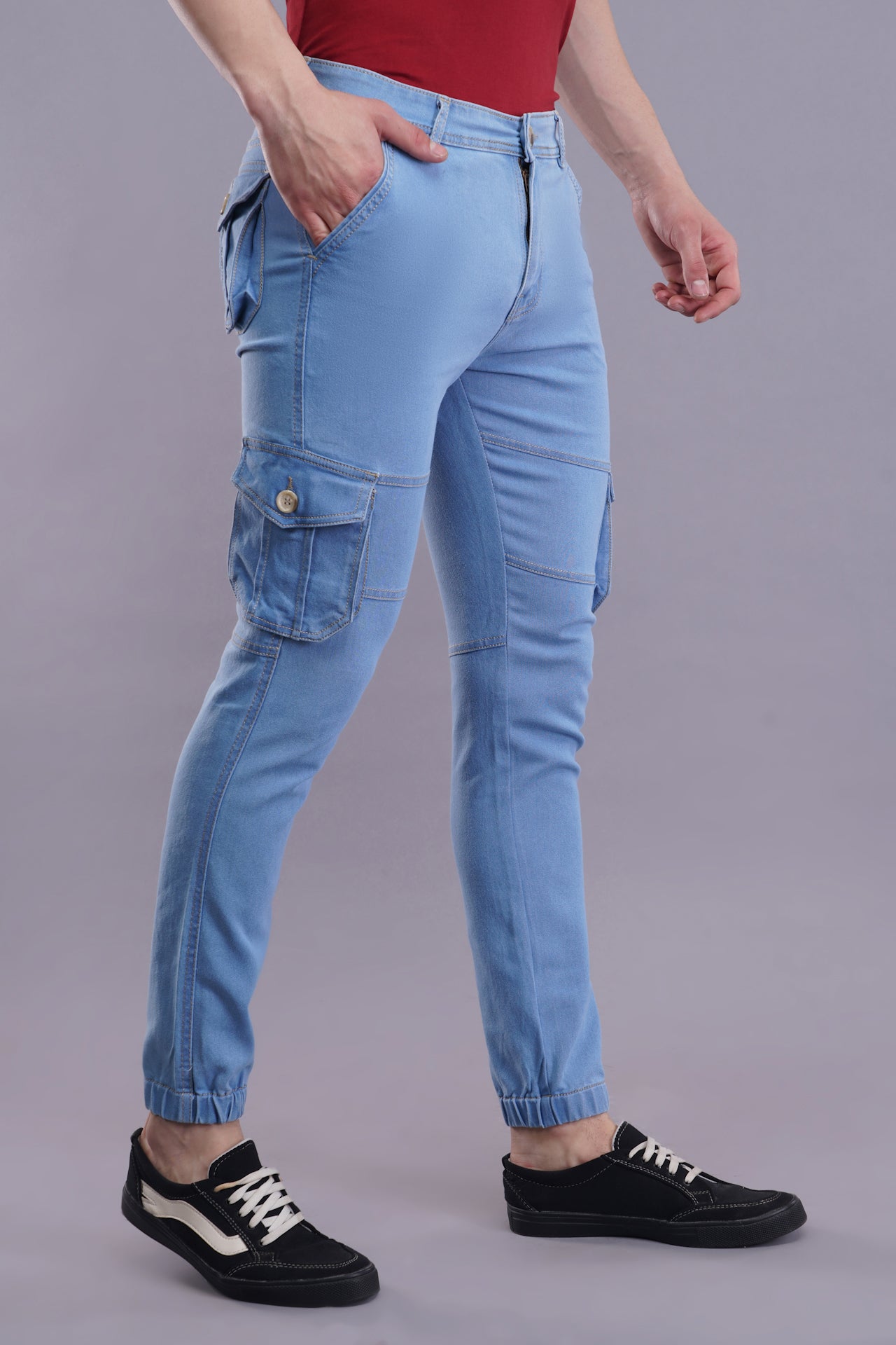 Men's Denim Cargo Jeans ( 5004_Ice-Blu )