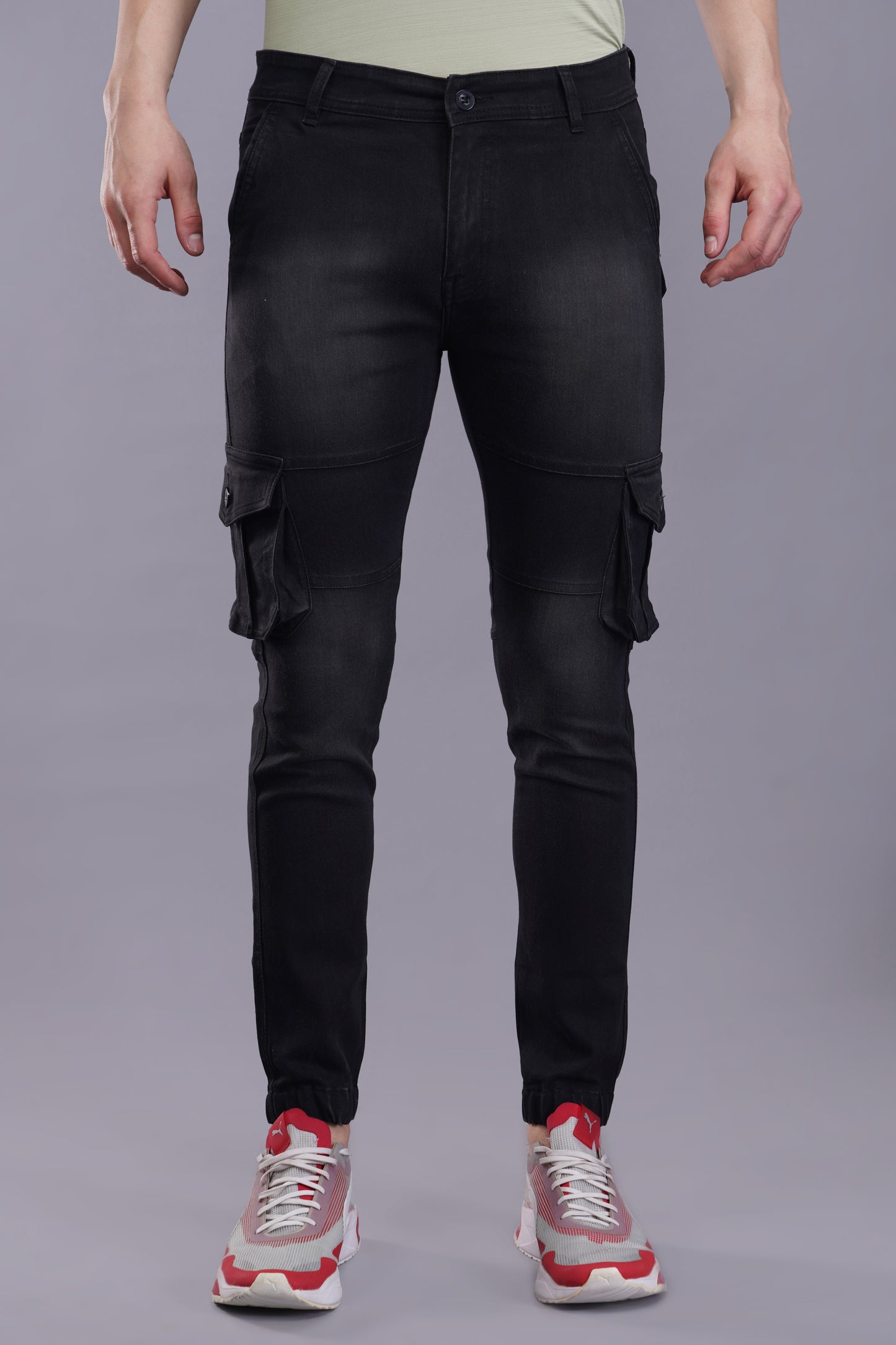 Men's Denim Cargo Jeans ( 5005_Blackwash )