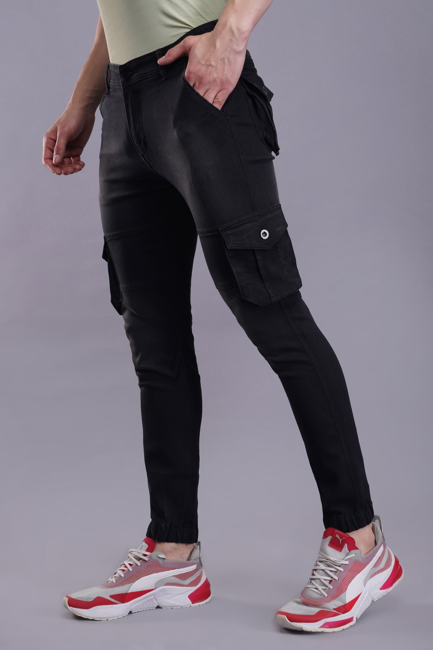 Men's Denim Cargo Jeans ( 5005_Blackwash )