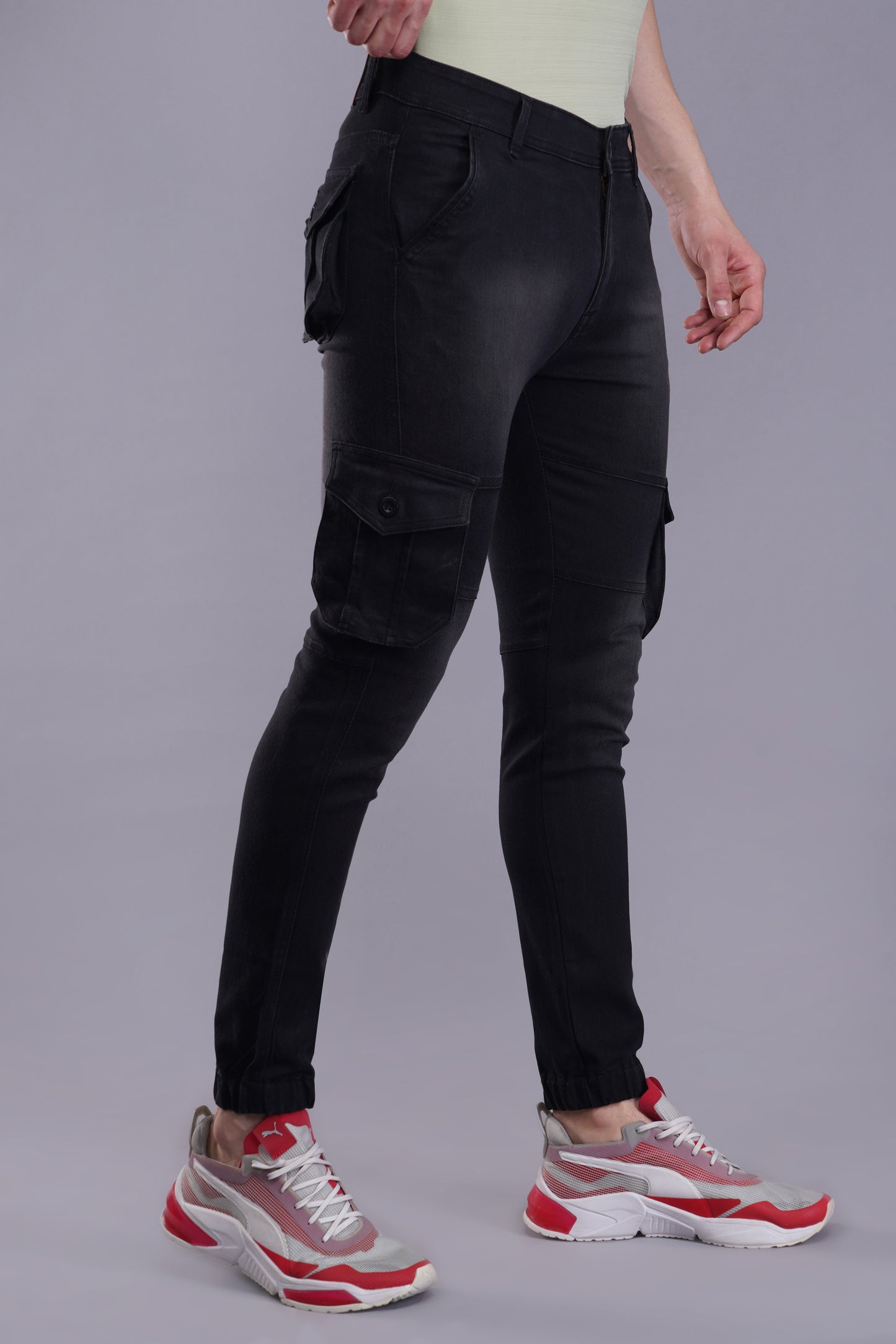 Men's Denim Cargo Jeans ( 5005_Blackwash )