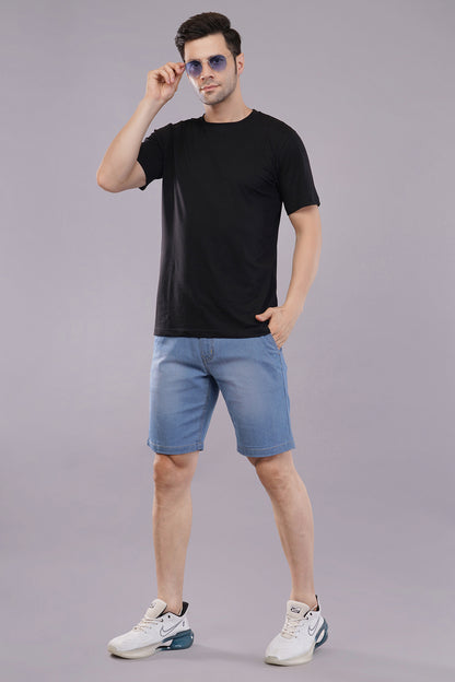 Men Denim Shorts with Drawstring Closure