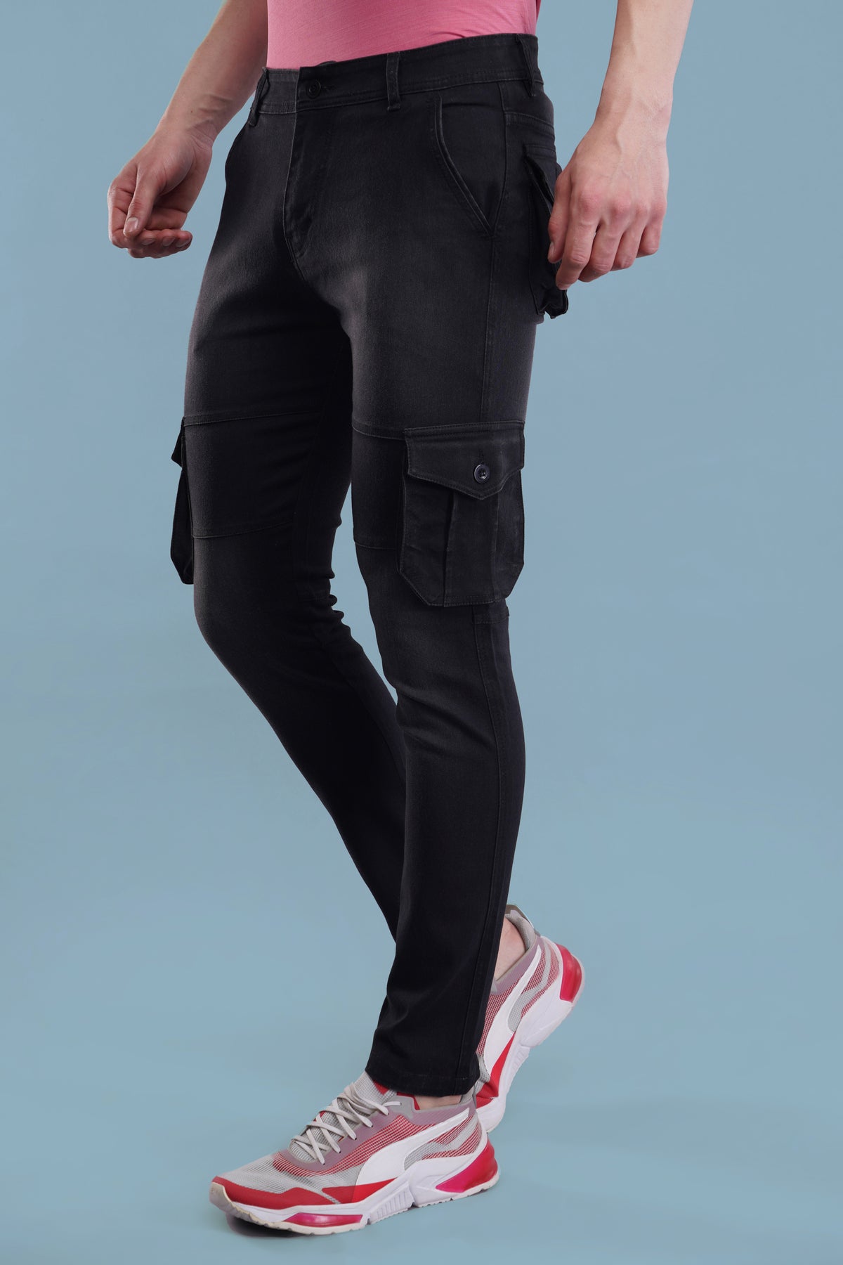 Men's Denim Cargo Jeans ( 6005_Blackwash )