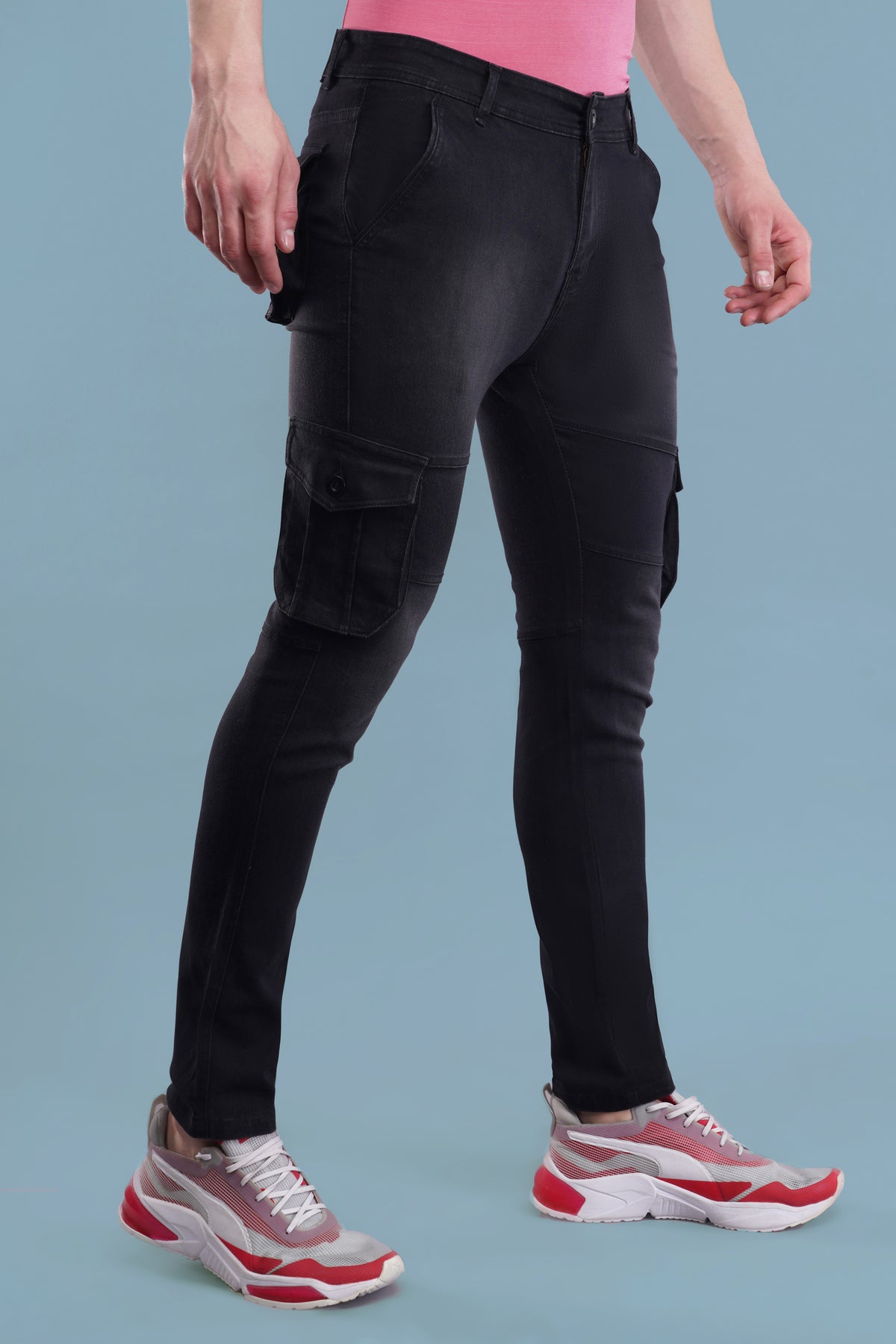 Men's Denim Cargo Jeans ( 6005_Blackwash )