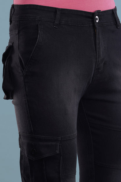 Men's Denim Cargo Jeans ( 6005_Blackwash )