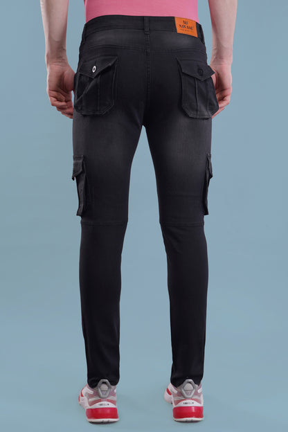 Men's Denim Cargo Jeans ( 6005_Blackwash )