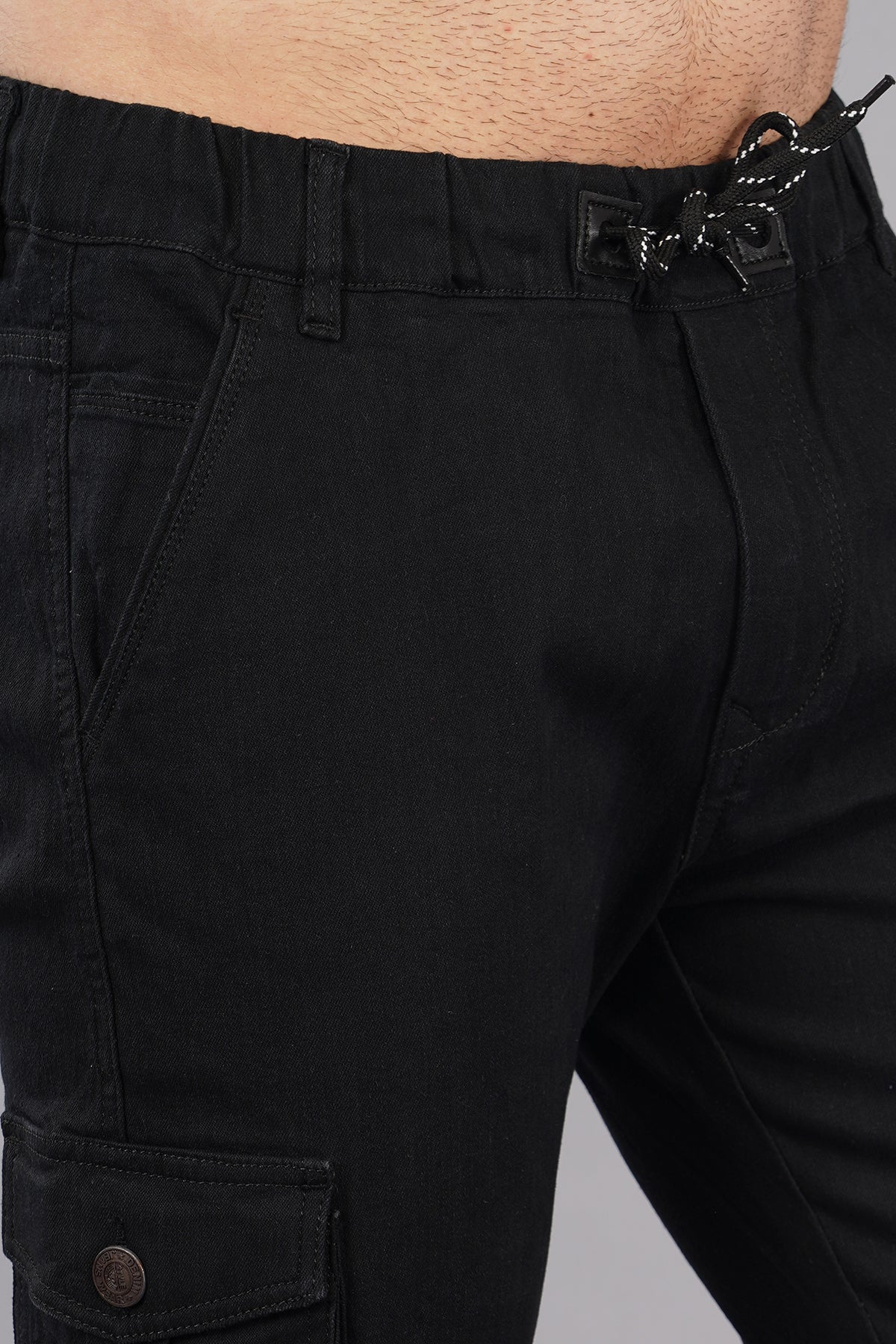 Men's Denim Cargo Jogger ( 3011_Black)