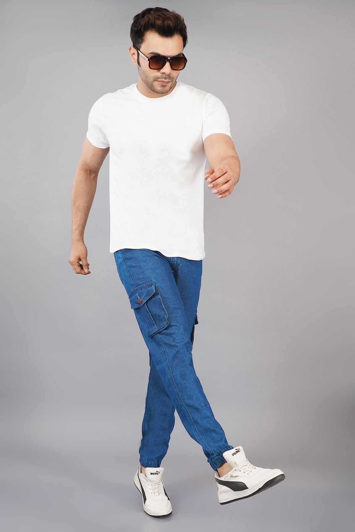 Men's Denim Cargo Jogger ( 3012_Blu )