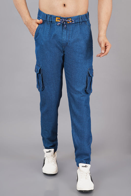 Men's Denim Cargo Jogger ( 3012_Blu )