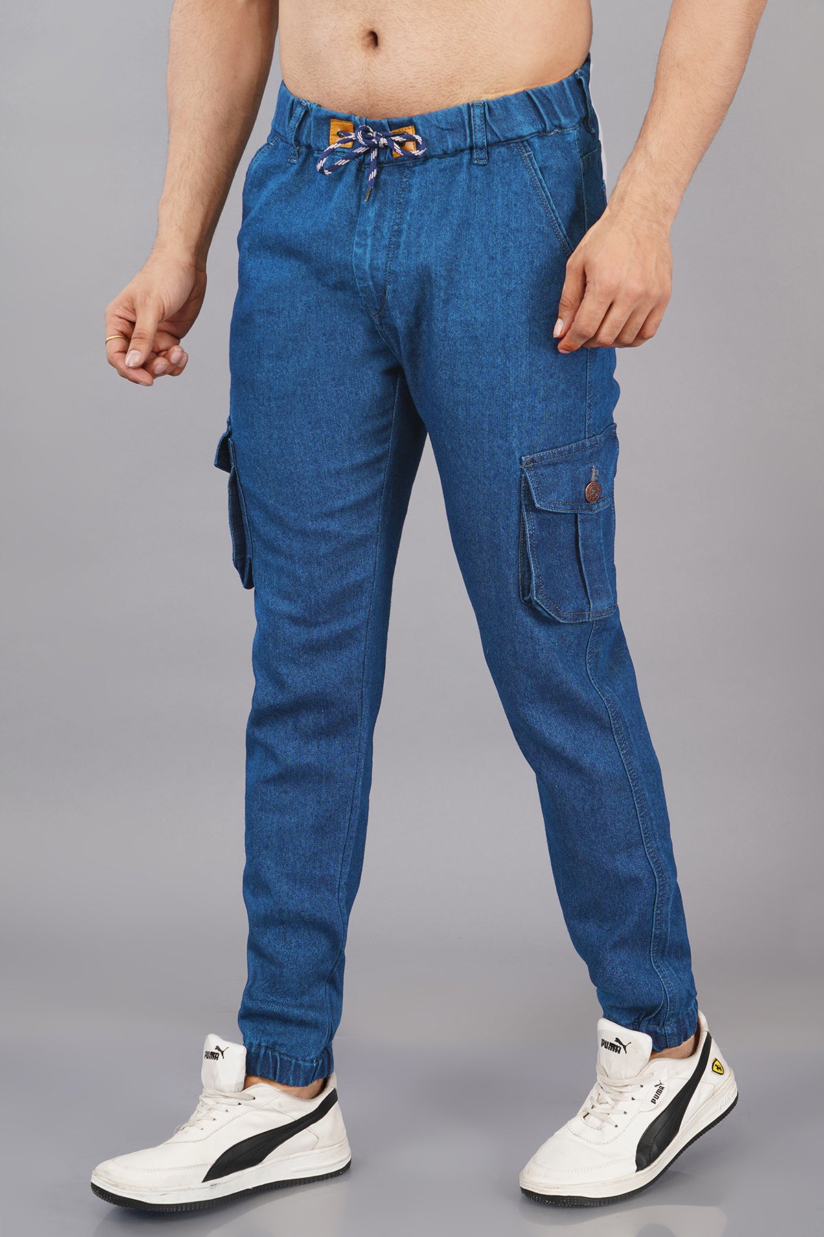 Men's Denim Cargo Jogger ( 3012_Blu )