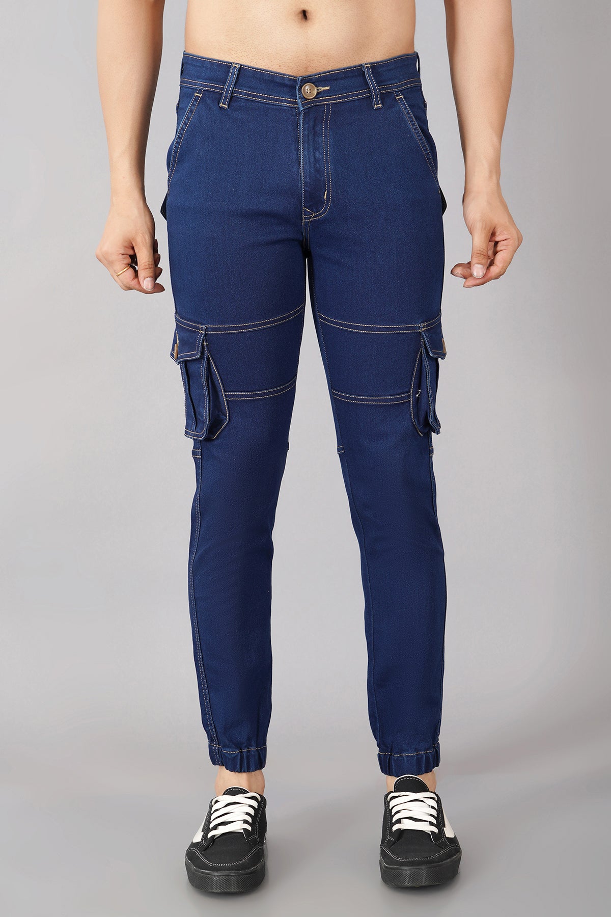 Men's Denim Cargo Jeans ( 5002_Dark-Blu )