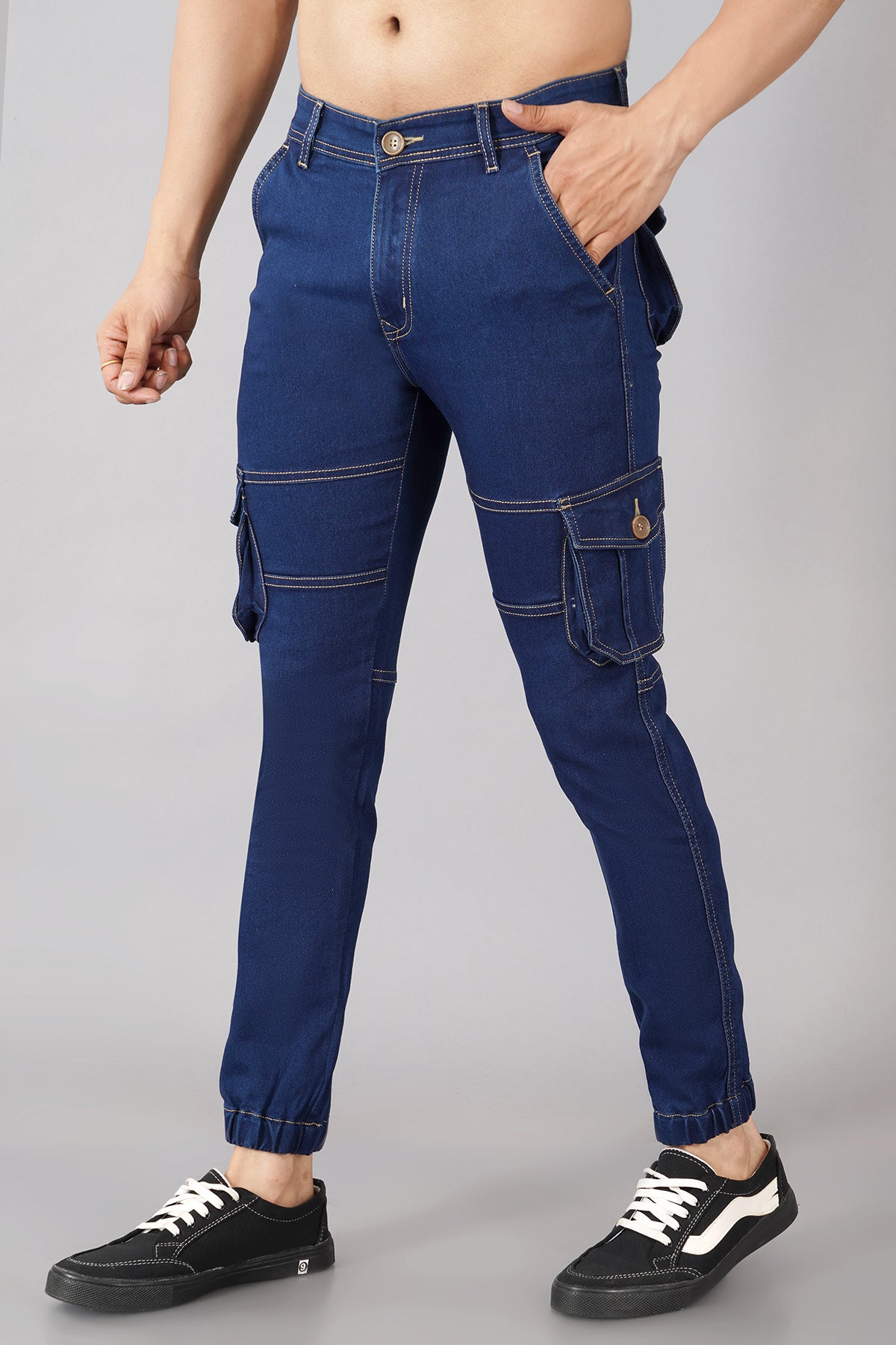 Men's Denim Cargo Jeans ( 5002_Dark-Blu )