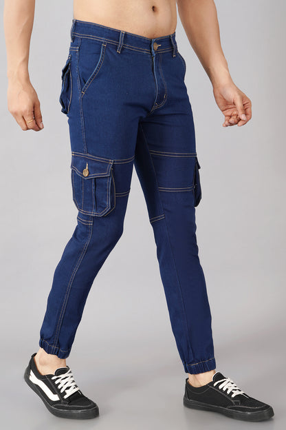 Men's Denim Cargo Jeans ( 5002_Dark-Blu )